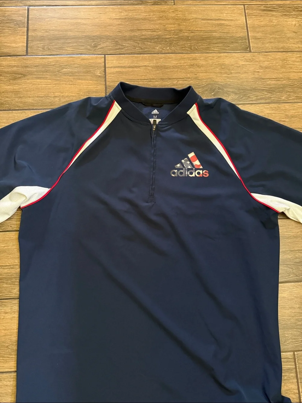 ADIDAS 1/4 Zip Batting Jacket Mens Shirt Triple Stripe Vented Short Sleeve USA M